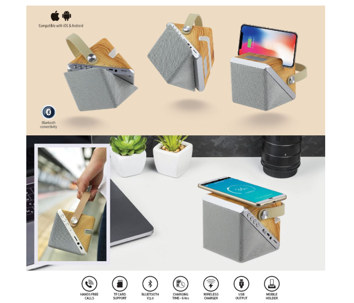 Generic 21G-1 3 In 1 Bluetooth Speaker, Wireless Charger And Phone Stand - Brown and Grey 2 in UAE