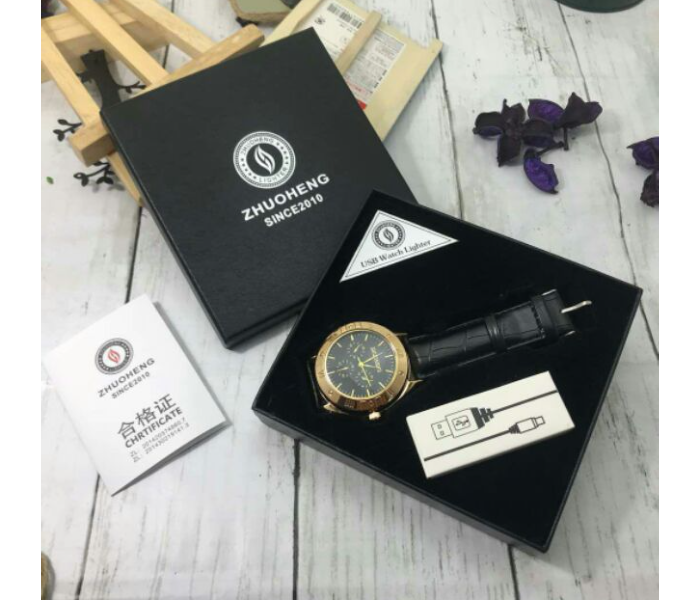 Zhuoheng Leather Strap Analog Watch with Lighter for Men - Black and Stainless Steel 4 in UAE