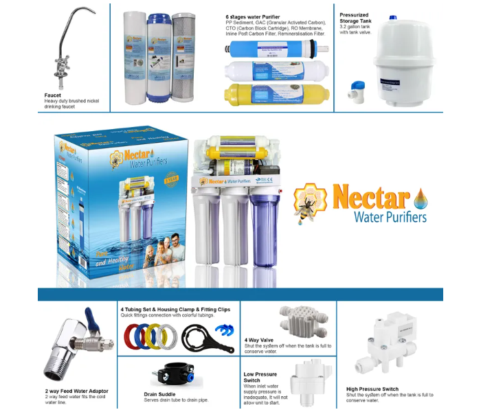 Nectar NC-6ST-01 6 Stage Reverse Osmosis Drinking Water Filter System 8 in UAE