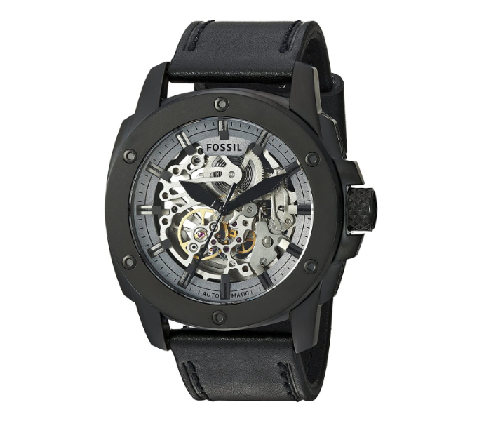 fossil skeleton watch black