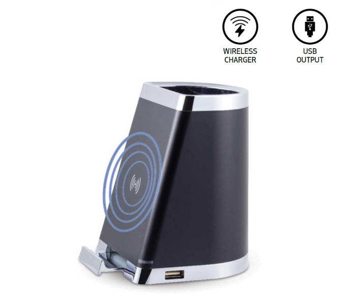 Generic 18G-1 Wireless Charger With Pen Holder And Usb-A Output - Black And White 2 in UAE