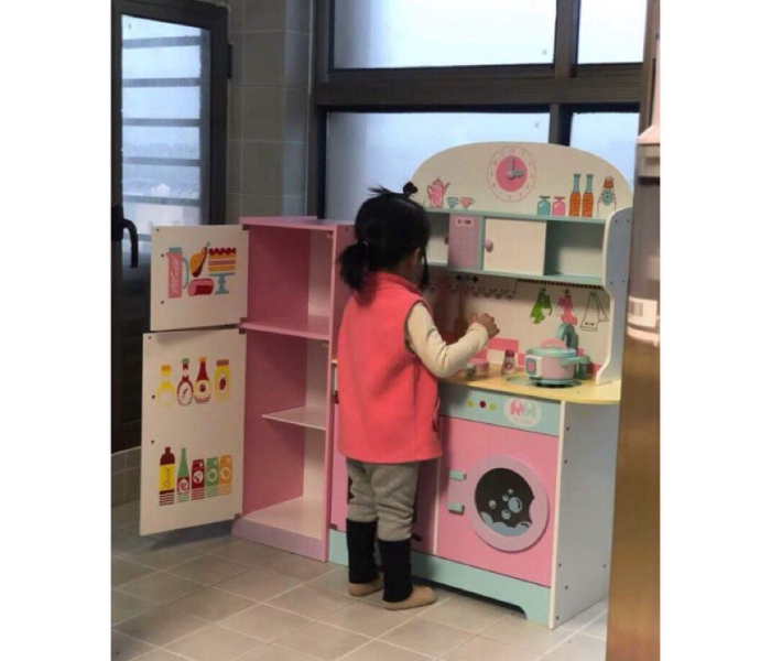 LB MSN18023 Wooden Kitchen Toy Set With Refrigerator - Pink and Blue 2 in UAE