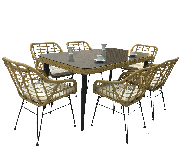 Classic YRT16090 160cm x 90cm Rectangle Table Set with 6 Cushion Chairs - Brown 1 in UAE