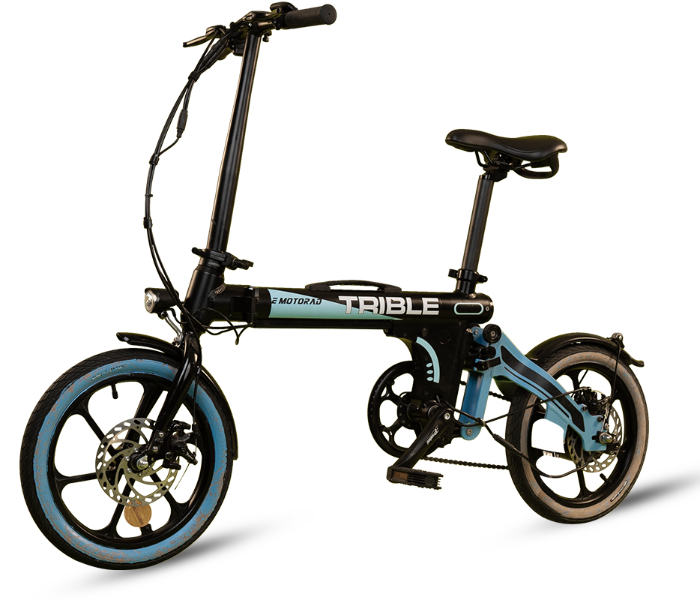 E-Motorad Trible 250W Lightweight Tri-Folding eBike - Black and Blue 2 in UAE