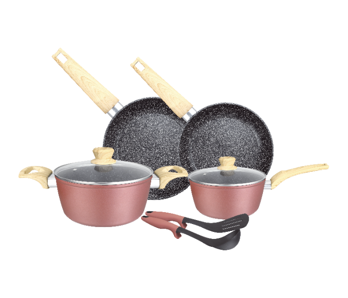 Insiya SV21 8 Piece Premium Granite Coated Aluminium Cookware Set - Rose Gold 1 in UAE