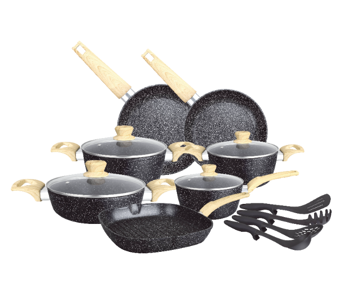 Insiya SV31 15 Piece Premium Granite Coated Aluminium Cookware Set - Black 1 in UAE