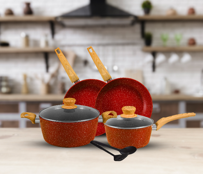 Insiya SV07 8 Piece Premium Granite Coated Aluminium Cookware Set - Maroon 2 in UAE