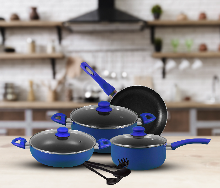 Insiya SV02 10 Piece Non-Stick Aluminium Cookware Set - Dark Blue 2 in UAE