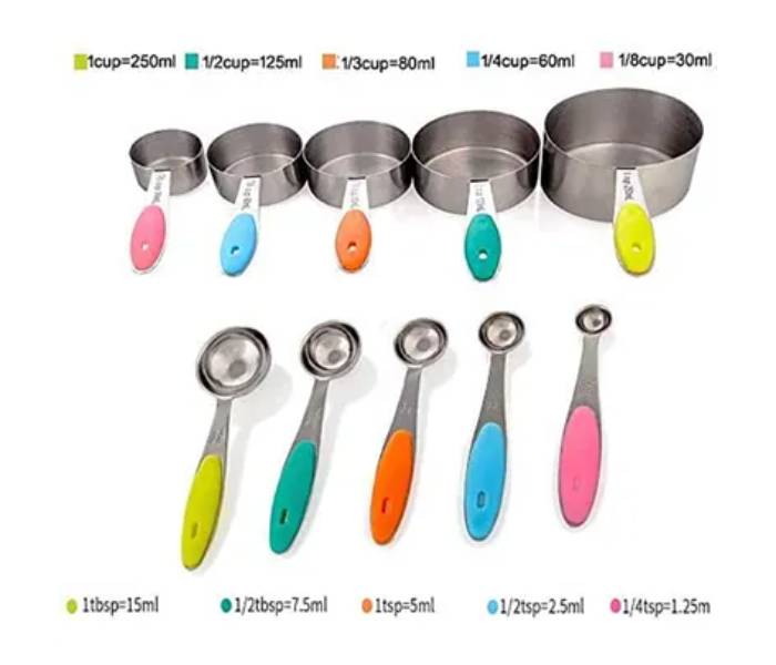 Generic 10 Piece Stainless Steel Measuring Cups And Spoons Set For Cooking And Baking 2 in UAE
