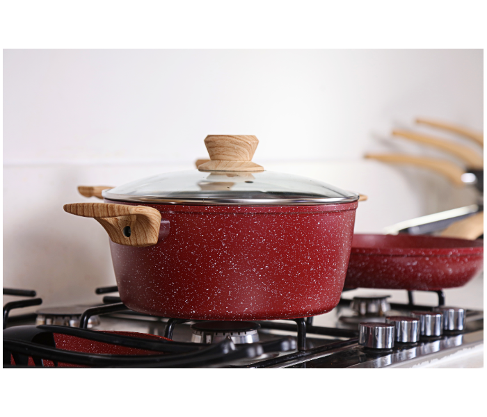 Insiya SV10 11 Piece Premium Granite Coated Aluminium Cookware Set - Maroon 3 in UAE