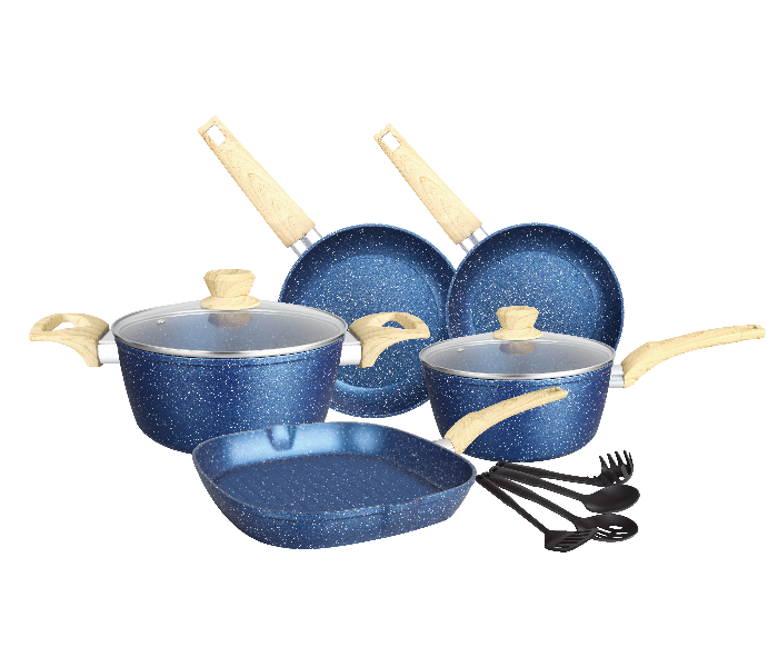 Insiya SV12 11 Piece Premium Granite Coated Aluminium Cookware Set - Blue 1 in UAE
