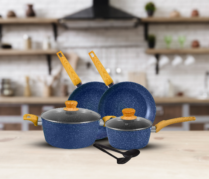 Insiya SV09 8 Piece Premium Granite Coated Aluminium Cookware Set - Blue 2 in UAE