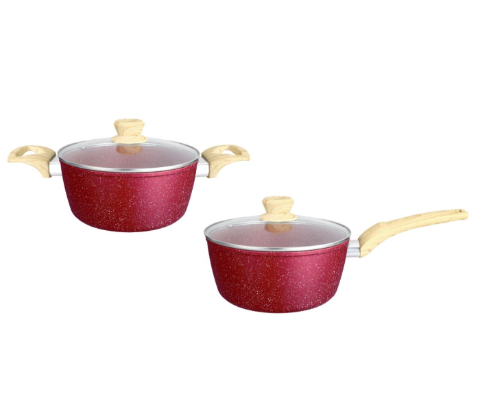 Insiya SV07 8 Piece Premium Granite Coated Aluminium Cookware Set - Maroon 3 in UAE