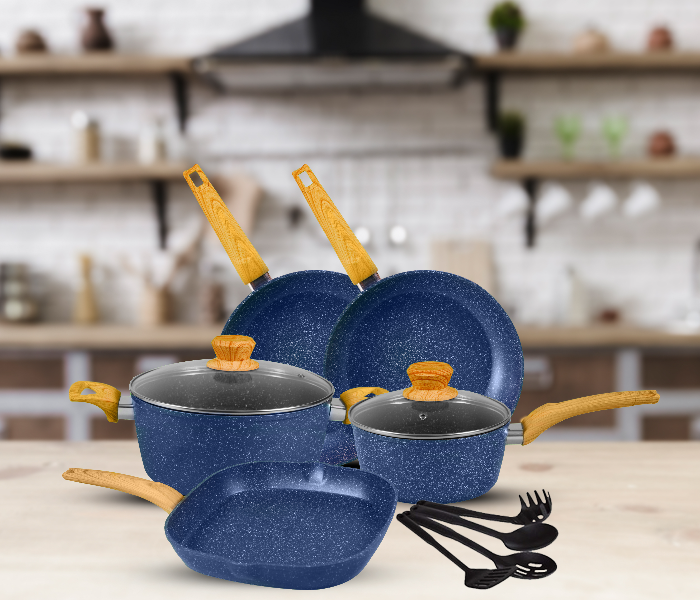 Insiya SV12 11 Piece Premium Granite Coated Aluminium Cookware Set - Blue 2 in UAE