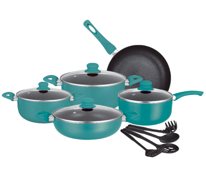 Insiya SV20 13 Piece Non-Stick Aluminium Cookware Set - Teal 1 in UAE