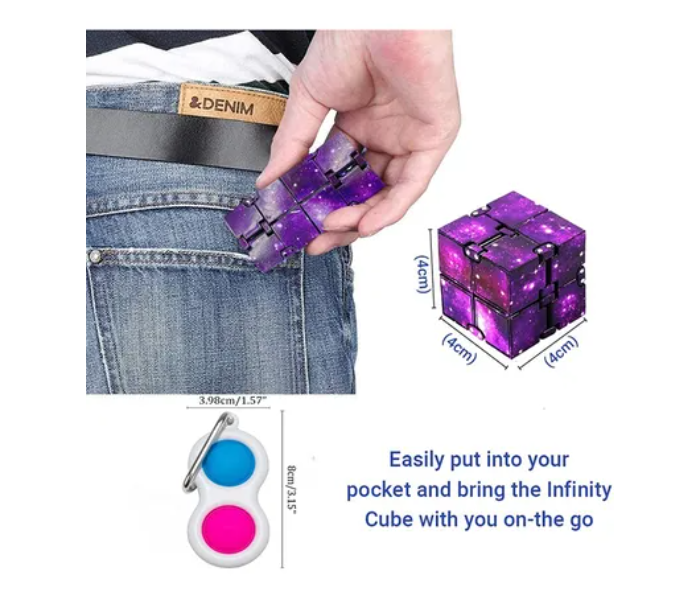 Set of 2-Piece Infinity Cube Anti-Stress Fidget Finger Toy -Blue and Pink 6 in UAE