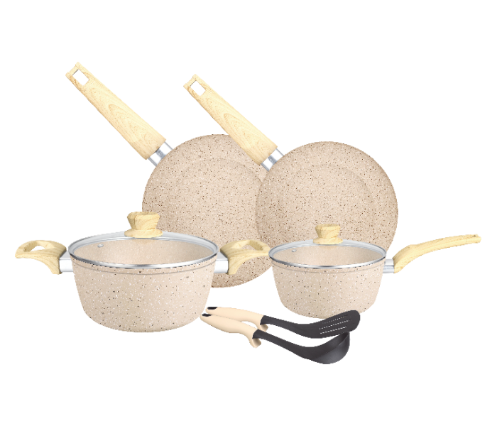 Insiya SV24 8 Piece Premium Granite Coated Aluminium Cookware Set - Desert Brown 1 in UAE