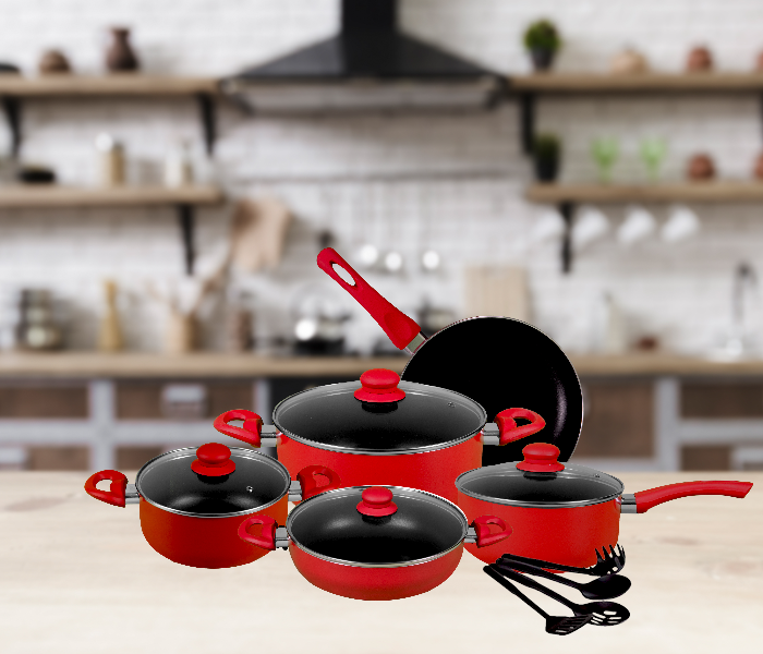 Insiya SV04 13 Piece Non-Stick Aluminium Cookware Set - Red 2 in UAE