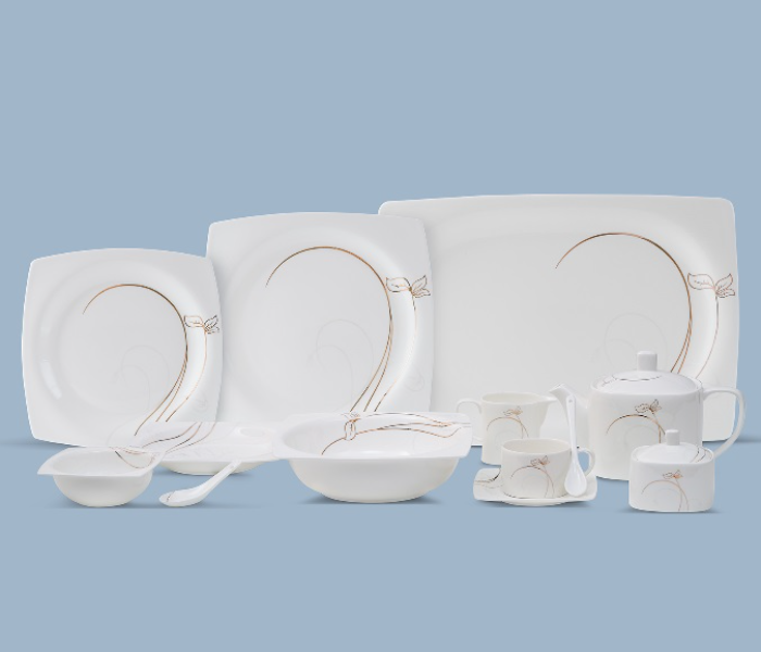 Insiya SV212 56 Piece Superior Quality New Bone China Dinner Set- White 1 in UAE