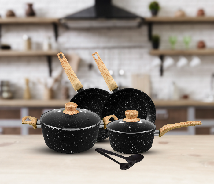 Insiya SV08 8 Piece Premium Granite Coated Aluminium Cookware Set - Black 2 in UAE