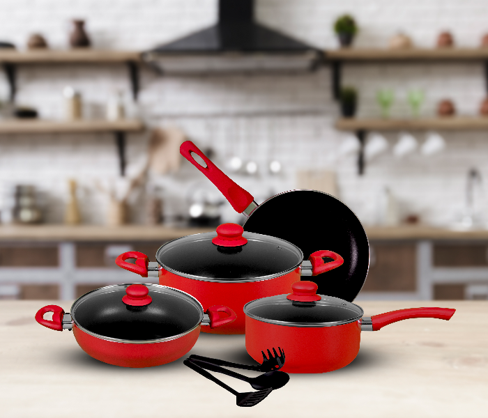 Insiya SV01 10 Piece Non-Stick Aluminium Cookware Set - Red 2 in UAE