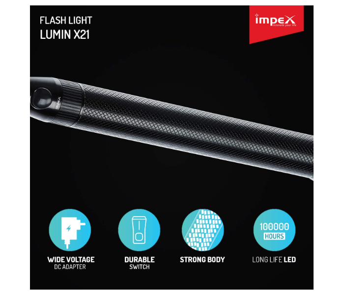 Impex LUMIN X21 2000mAh Rechargeable LED Handheld Flashlight - Black 2 in UAE