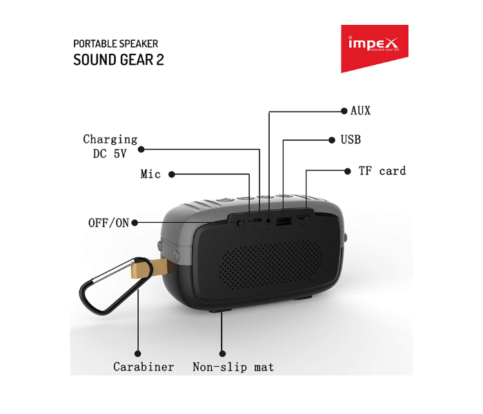 Impex SOUNDGEAR-2 10 Watts 2.0 Channel Portable Bluetooth Speaker -Black 6 in UAE
