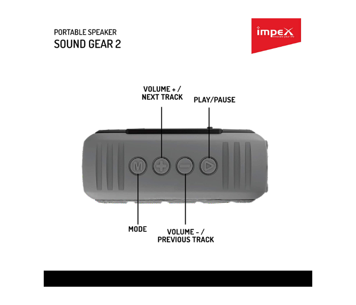 Impex SOUNDGEAR-2 10 Watts 2.0 Channel Portable Bluetooth Speaker -Black 5 in UAE