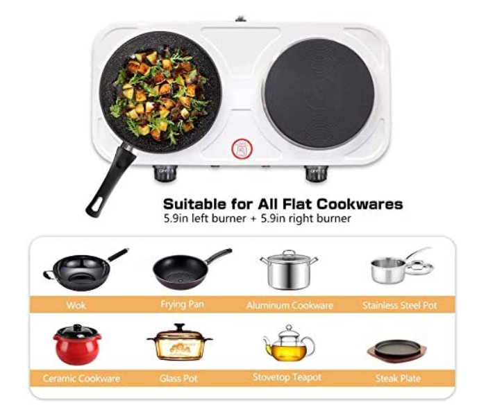 Impex HP 202 2500W Stainless Steel Electric Double Hot Plate with Auto Thermostat Overheat Protection - White 5 in UAE