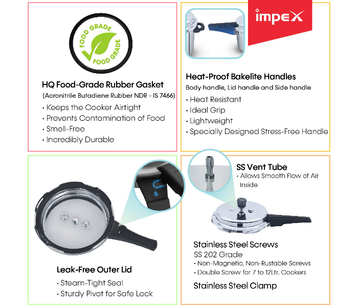 Impex EP 3 3Liter Induction Base High Grade Stainless Steel Pressure Cooker -Silver 6 in UAE