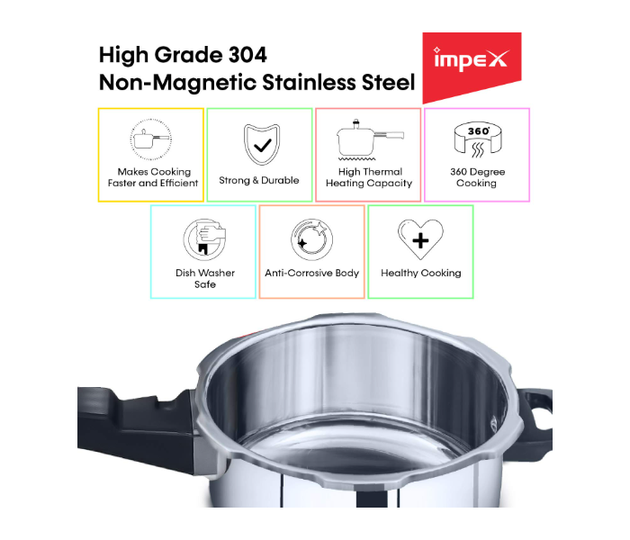 Impex EP 3 3Liter Induction Base High Grade Stainless Steel Pressure Cooker -Silver 3 in UAE