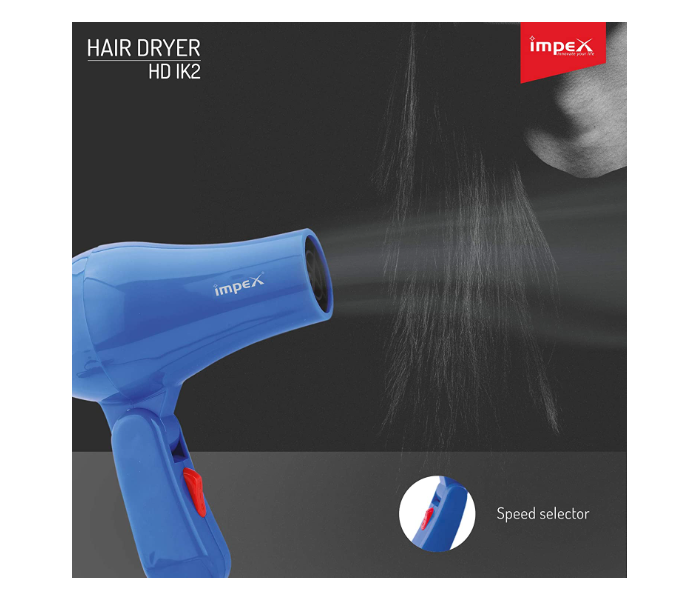 Impex HD 1K2 2000W Fast Drying and Styling Compact Design Hair Dryer - Blue 2 in UAE
