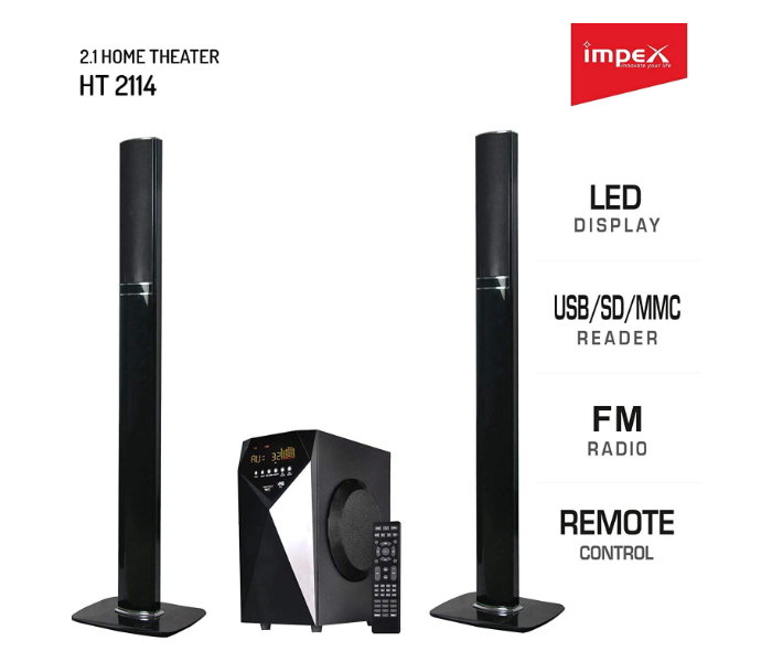 Impex HT 2114 40W Sub 2.1 Channel Multimedia Home theatre Speaker System with Remote Control - Black 2 in UAE