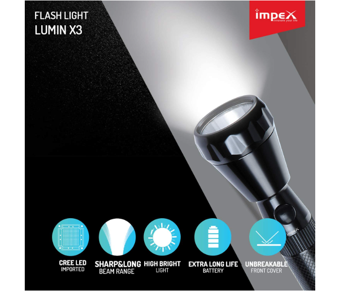 Impex LUMIN X3 Rechargeable LED Handheld Flashlight - Black 3 in UAE