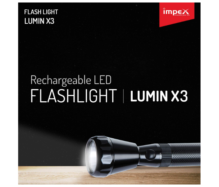 Impex LUMIN X3 Rechargeable LED Handheld Flashlight - Black 4 in UAE