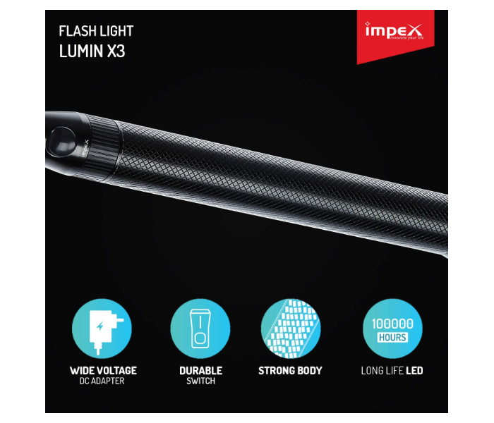 Impex LUMIN X3 Rechargeable LED Handheld Flashlight - Black 2 in UAE