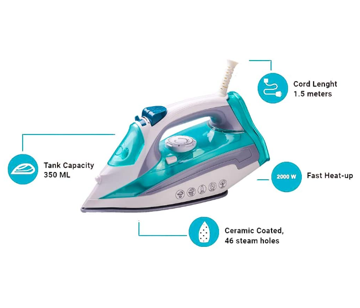 Impex IBS 403 2000W Electric Steam Iron Box - White and Blue 4 in UAE