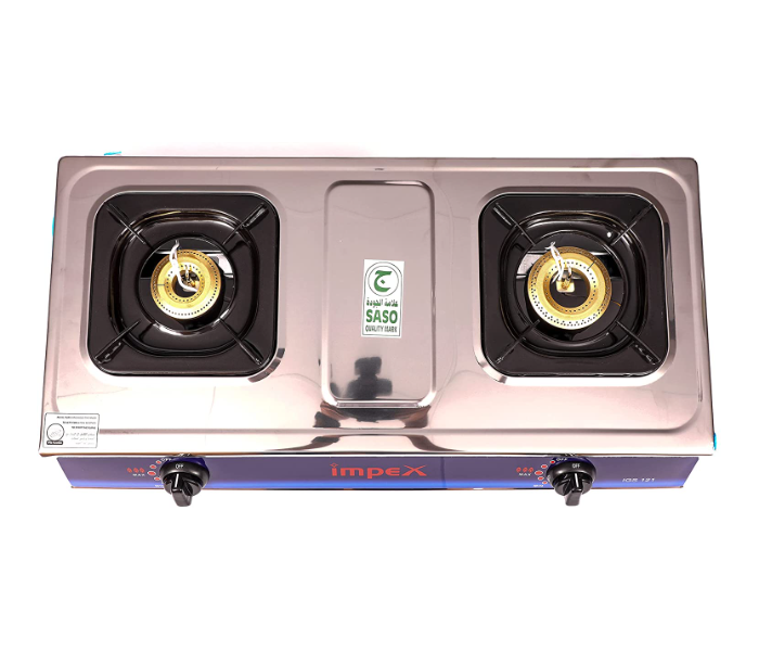 Impex IGS 121 2 Burner High Impact Stainless Steel Gas Stove with Auto Ignition Knobs - Silver 2 in UAE