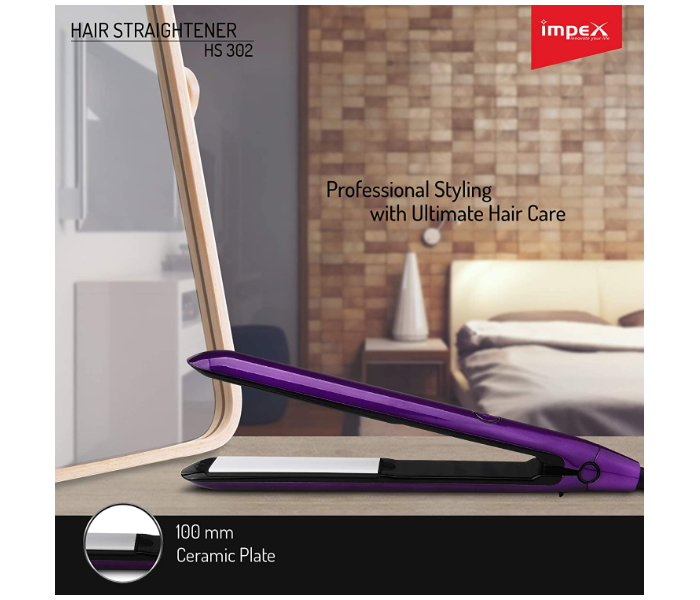 Impex HS 302 35W PTC Fast Heating Hair Straightener with Lock Function - Violet 5 in UAE