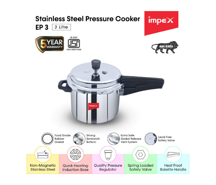 impex steel pressure cooker 3 litre