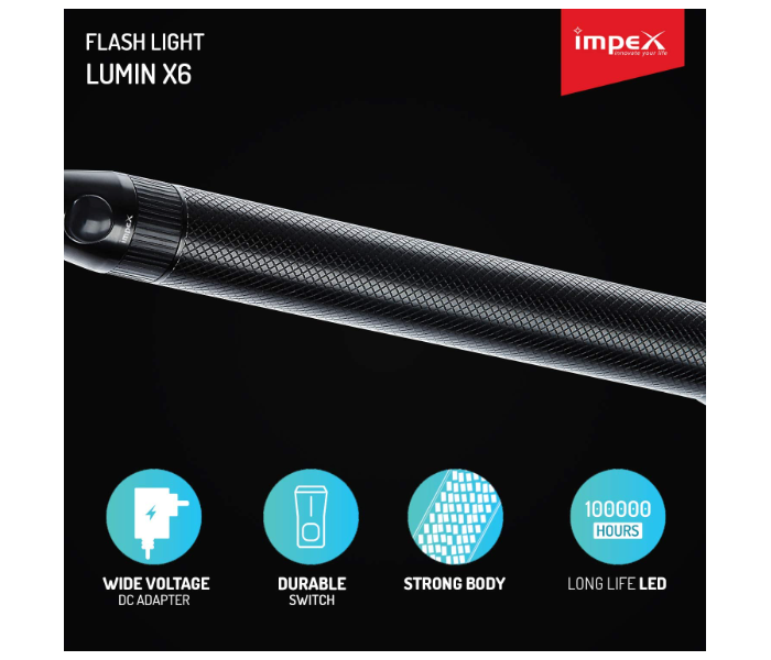 Impex LUMIN X6 3W CREE LED Rechargeable LED Handheld Flashlight - Black 2 in UAE