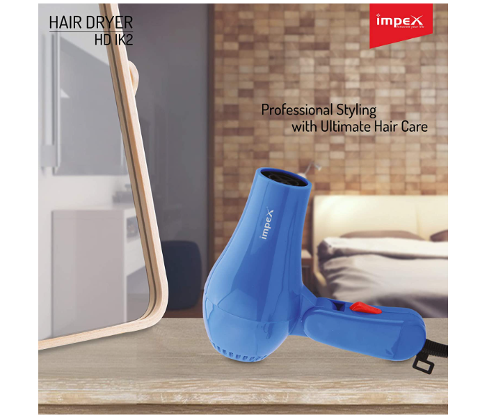 Impex HD 1K2 2000W Fast Drying and Styling Compact Design Hair Dryer - Blue 5 in UAE