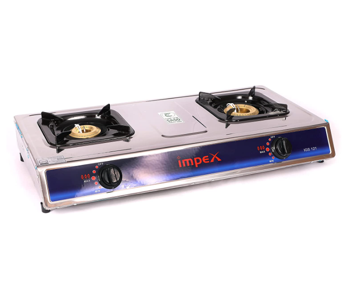 Impex IGS 121 2 Burner High Impact Stainless Steel Gas Stove with Auto Ignition Knobs - Silver 1 in UAE