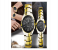 7676 Unique Fashion Couple Analog Watch - Gold And Black 1 in KSA