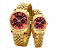 Rio Gold Color Strap Couple Watch - Red and Gold 1 in KSA