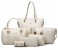 6 Pieces PU Leather Lattice print Composite Bags Set for Women - Off White 1 in UAE