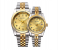 Galaxy Ocean Eagle Time Stainless Steel Date and Water Resistance Couple Watch Set - Silver and Gold 1 in UAE