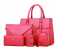 Galaxy 5 Piece Set PU Leather Key Case Cartera Tote Hand Bags Custom Logo - Pink 1 in UAE