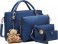 ELLEN AM02 Emboss Plaid Bag Women Luxury 4pc Handbag with Bear - Blue 2 in UAE