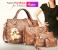 ELLEN AM03 Emboss Plaid Bag Women Luxury 4pc Handbag with Bear - Brown 1 in UAE